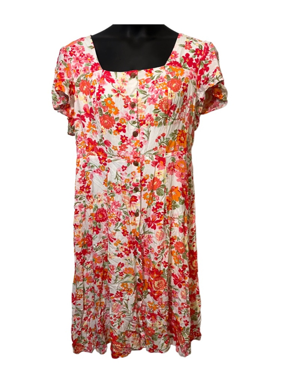 Lane Bryant White Dress with Pink, Orange & Green Floral Print